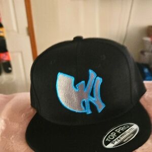 Black Cap with Blue and Silver Logo Custom Made Wu York Hat